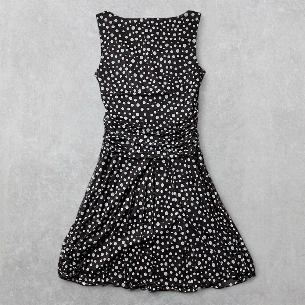 Connected Apparel Brown & White Polka Dot V-Neck Maxi Dress with Ruched Waist - Picture 2 of 5